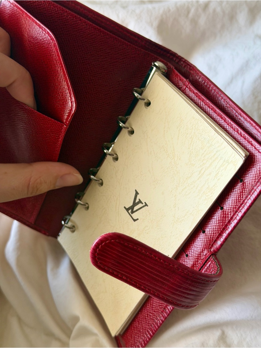 Louis Vuitton Red Textured Mini Agenda Wallet with LV Notepad Insert